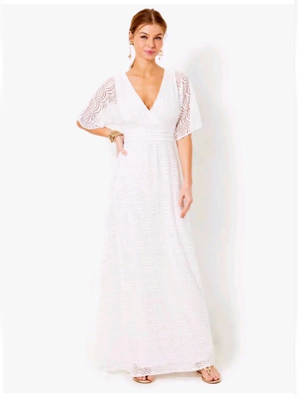 Lilly Pulitzer Parigi Elbow Sleeve Lace Maxi Dress In Resort White - Picture 5 of 16